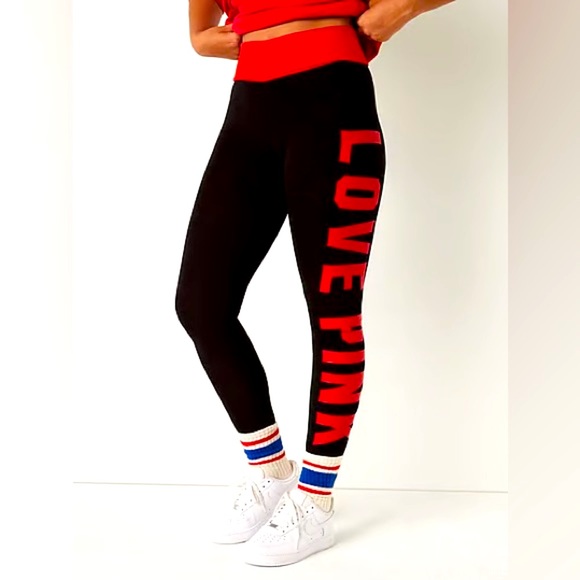 PINK Victoria's Secret Pants - PINK Victoria’s Secret Red Foldover Sold Color Yoga Legging Pants
